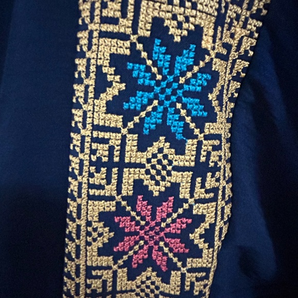 Palestinian Navy Blue Open Abaya with Colorful Embroidery – Size Free - Picture 5 of 10